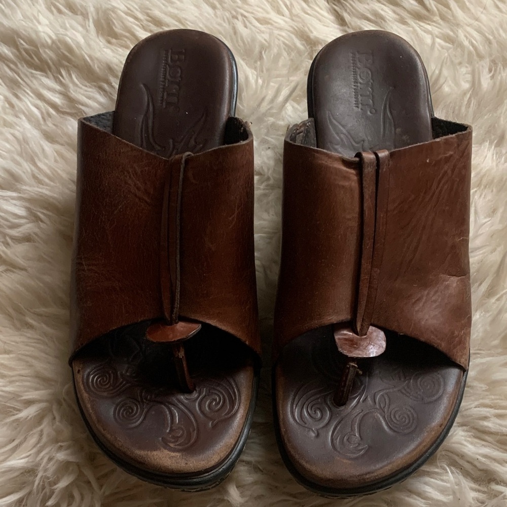 Born Chestnut Leather Slide Sandals